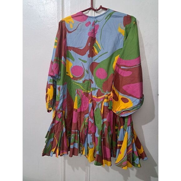 Rhode Resort Flare Mini Dress Womens Small Green Pink Watercolor Floral Artist - Picture 5 of 8